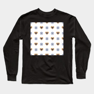 Gold And Blue Hearts Pattern Long Sleeve T-Shirt